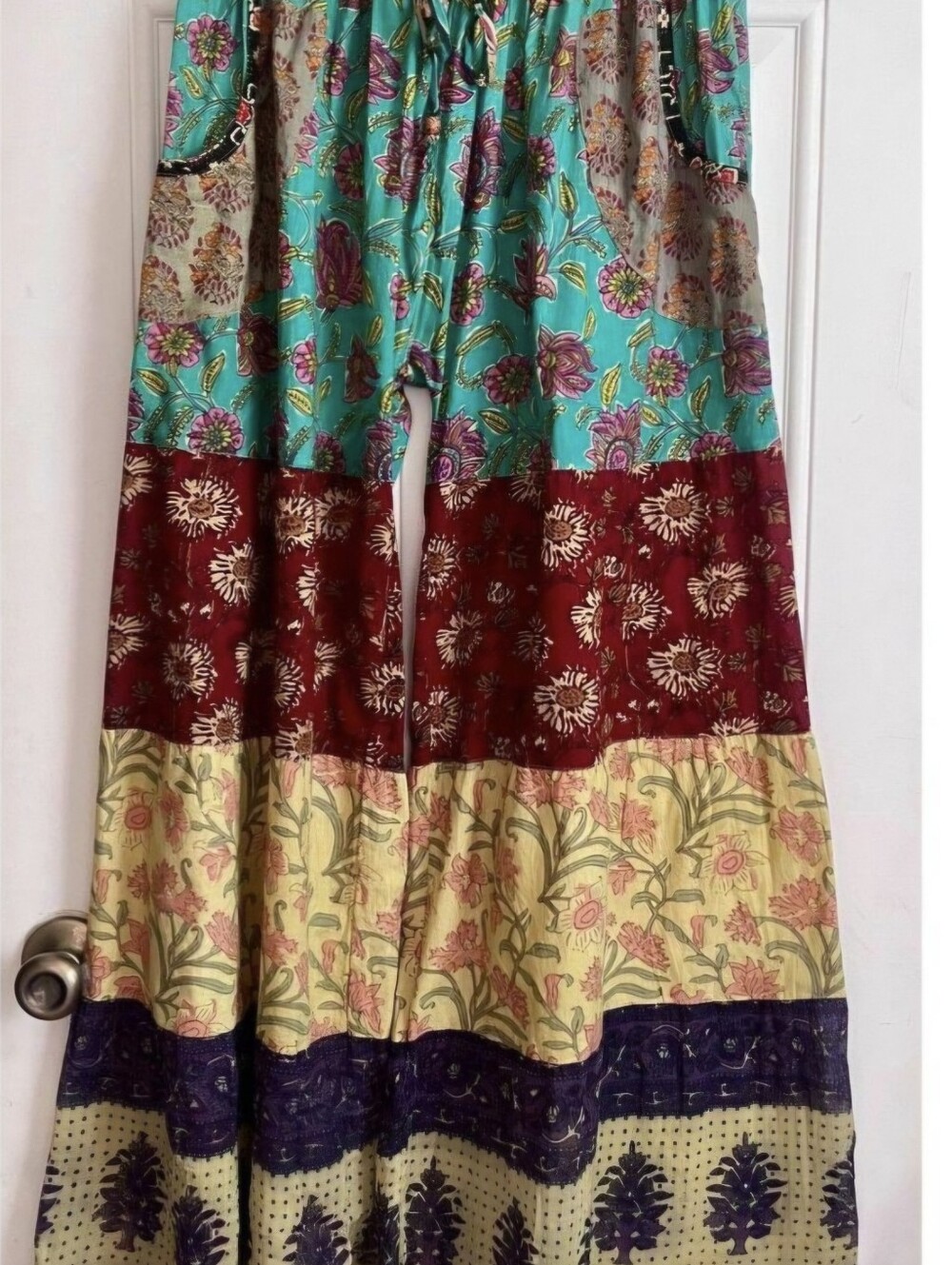 POL Bohemian Tiered Maxi Skirt in Teal, Burgundy, Cream & Purple